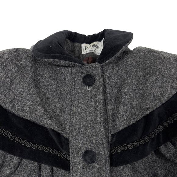 Rothschild Child's Wool Coat Sailor Collar Black Velvet Bow Girl Size 4 Rare Vtg - Picture 4 of 13